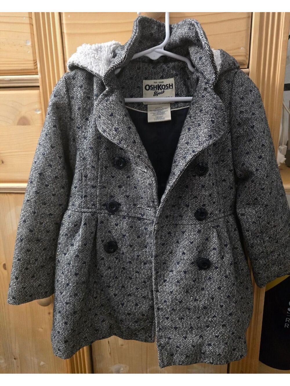 OshKosh B'gosh Girls' Hooded Wool Blend Coat Size 4